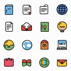 Professional And Minimalist Icons, Language Learning, Lineal color, line art, flat, 2d, black and white, white background