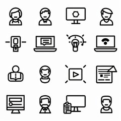 Professional And Minimalist Icons, Mentoring and Training, Line art, flat, 2d, black and white, white background stylize 50