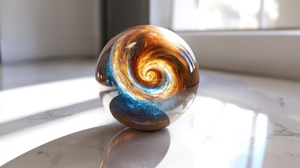 Enchanting 3D Render of Magical Orb with Swirling Core on White Surface