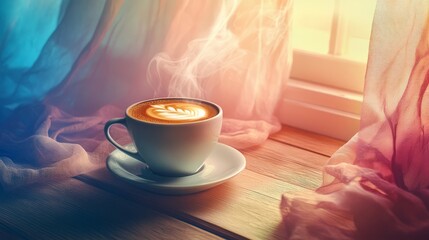 Warm Morning Coffee with Soft Light and Drapes