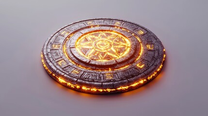 Fototapeta premium Mystical 3D Fantasy Medallion with Glowing Symbols on White Surface