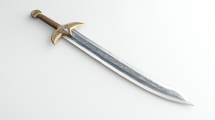 Glowing Fantasy Sword on White Background - 3D Illustration