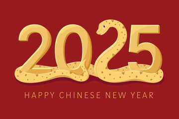 Chinese New Year. Year of the snake vector illustration. Golden snake on red background, symbol of the year. Lunar new year 2025.