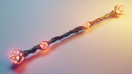 Fototapeta premium Mystical 3D Render of Enchanted Staff with Glowing Crystals on White Background
