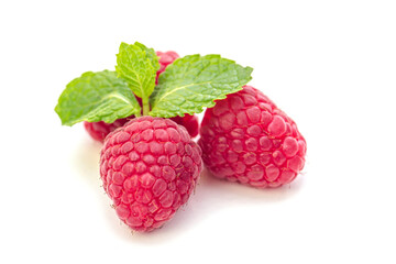raspberry with leaf isolated on white background