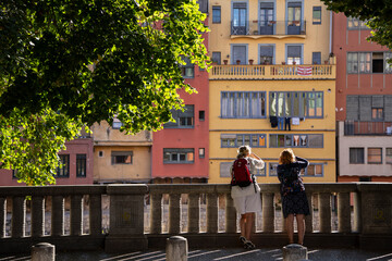 Houses of the Onyar River (Cases de l'Onyar), houses declared Architectural Heritage of Catalonia, Girona, Catalonia, Spain