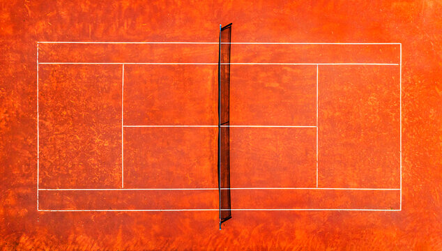 Tennis Clay Court. View from the bird's flight. Aerial photography
