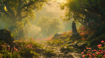 A fantasy game action scene