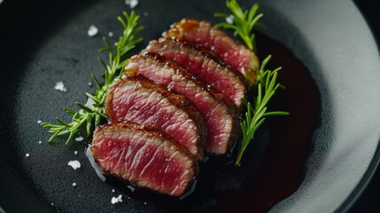 Gourmet Grilled Steak with Herb Garnish and Sauce