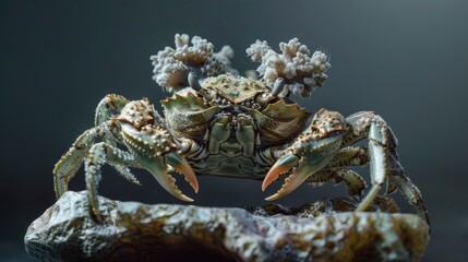 Detailed Close up of a Vibrant Crab Emerging from a Marine Underwater Environment