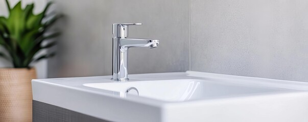 Floating vanity with integrated chrome faucet and seamless design, minimalist bathroom fixtures, sleek functionality