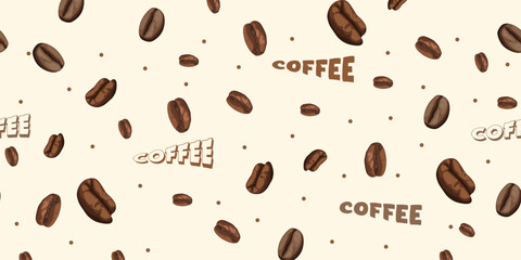 Pattern with coffee beans. Coffee pattern on a beige light background. Pattern for packaging