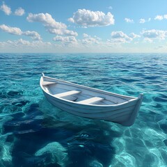 Naklejka premium Tranquil Boat Drifting in the Crystal Waters of a Blue Sea photo
