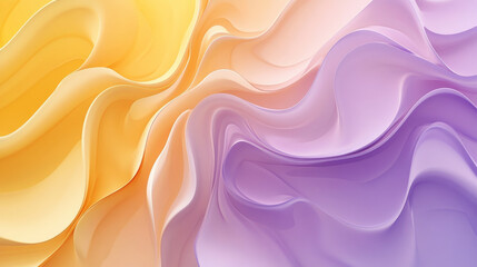 Obraz premium Soft liquid gradient waves in pale yellow and lavender, curving fluidly through geometric elements to create a modern abstract design.