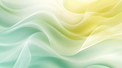 Obraz premium Smooth fluid waves of pastel yellow and mint green blending seamlessly into each other, forming a delicate, soft abstract background.