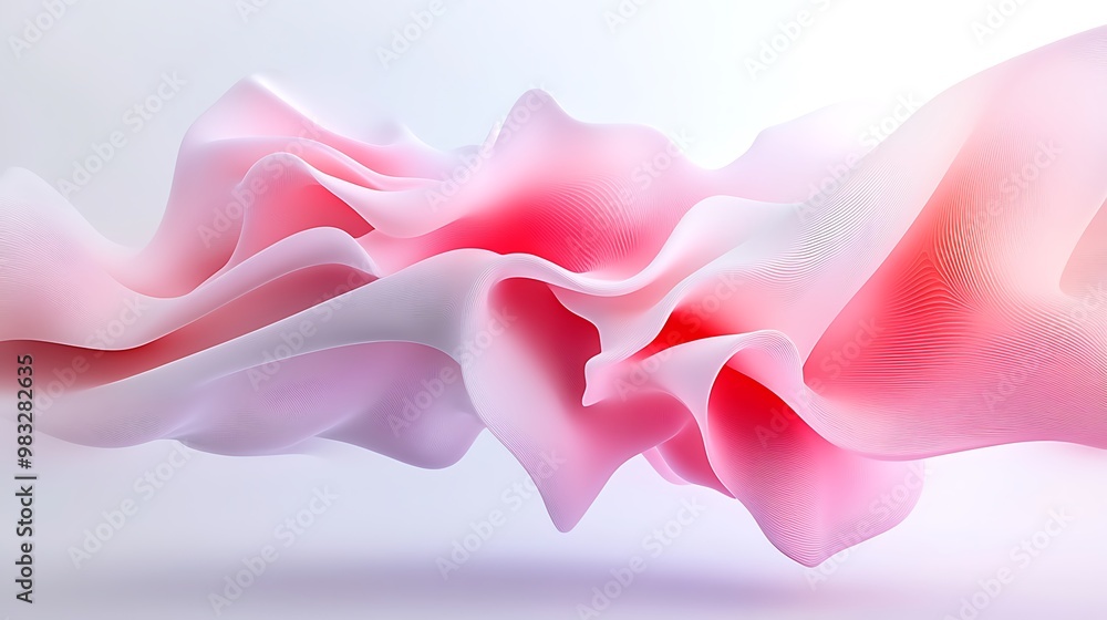 Poster a soft, flowing abstract design in shades of pink and white, featuring gentle curves and waves that 