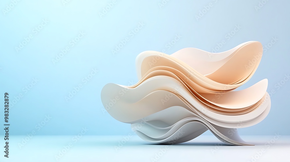 Poster abstract design featuring wavy layers in soft colors, creating a modern aesthetic and a sense of flo