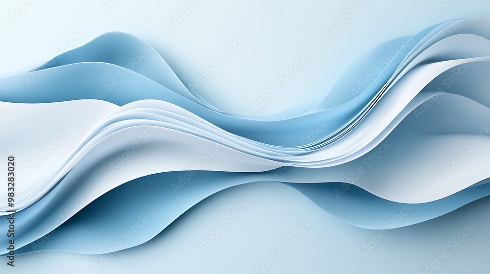 Poster abstract waves of soft blue and white create a tranquil, fluid design, evoking a sense of calm and s