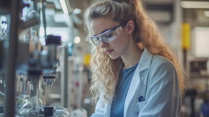 A young scientist conducts experiments in a modern laboratory equipped with advanced technology during the day