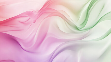 Obraz premium Gentle fluid background with smooth transitions between light pink, soft green, and pale lavender, forming a calming, abstract flow.