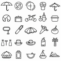 Obraz premium Professional And Minimalist Icons, Summer, Line art, flat, 2d, black and white, white background stylize 50