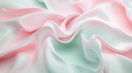 Obraz premium Gentle flowing shapes in pastel pink and light mint green, blending into a soft, fluid design for a calming abstract background.