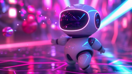 Gaming joystick 3d cute character On neon background