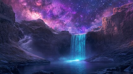 Fototapeta premium Dreamy Cosmic Waterfall Under a Starry Sky
