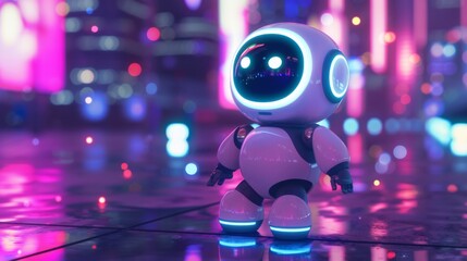 Gaming joystick 3d cute character On neon background
