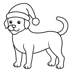 coloring page for kids, bold line art,  Christmas dog with in a Santa clue hat