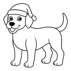 coloring page for kids, bold line art,  Christmas dog with in a Santa clue hat