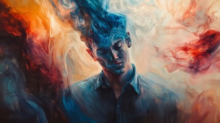 Abstract Portrait with Colorful Smoke Effects