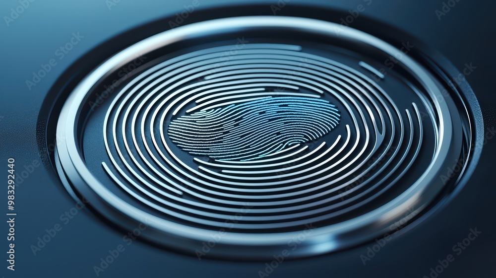 Poster abstract close-up of a fingerprint in a circular pattern, showcasing intricate details and modern de