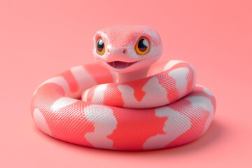 Fototapeta premium Cartoon pink snake on a pink background