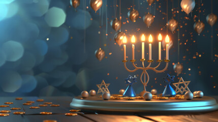Hanukkah Menorah with Candles and Decorations