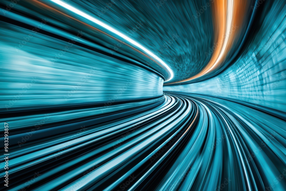 Poster dynamic motion blur captures the essence of speed and technology in a futuristic tunnel environment.