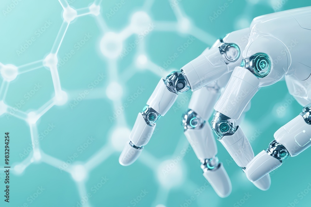 Aufkleber futuristic robotic hand reaching out against a digital backdrop, symbolizing advanced technology and
