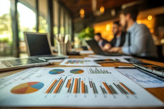 Business meeting with data analysis in a modern workspace during the late morning hours