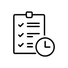 Clipboard with checklist and clock, minimalistic time management icon
