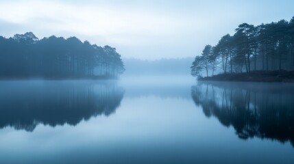 Fototapeta premium Serene Misty Lake with Reflection at Dawn