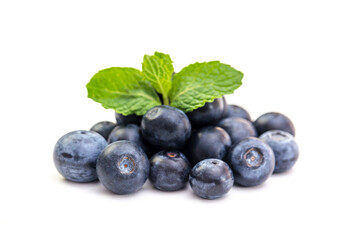 blueberries with leaf mint isolated on white background