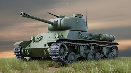 Fototapeta premium Detailed Green Military Tank Isolated on Transparent Background