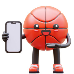 3D Basketball Character Holding Blank Smartphone Screen Suitable For Business Promotion And Digital Advertising