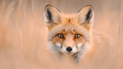Obraz premium A close up of a fox in the grassy field, AI
