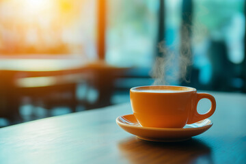 Obraz premium Hot coffee on table in coffee shop.GenerativeAI