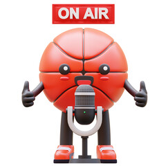 3D Basketball Character On Air With Microphone Suitable For Live Broadcasting And Radio Concepts