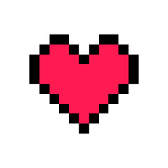 Valentine pixelated red heart icon. Isolated on white background.