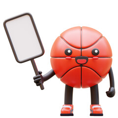 3D Basketball Character Holding Blank Advertisement Board With Hand Gesture Suitable For Advertising And Educational Content
