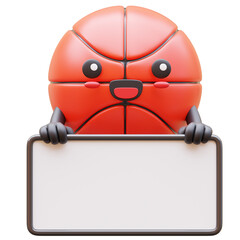 3D Basketball Character Holding Blank Advertisement Board Pointing Suitable For Business Promotion And Marketing Purposes