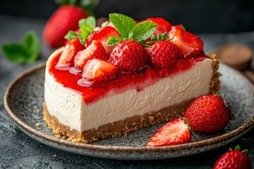 Strawberry Cheesecake with a Crust and Fresh Berries